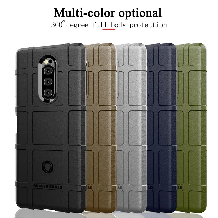 Capa de telefone TPU com textura de grade quadrada resistente para Sony Xperia 1 - Preto
