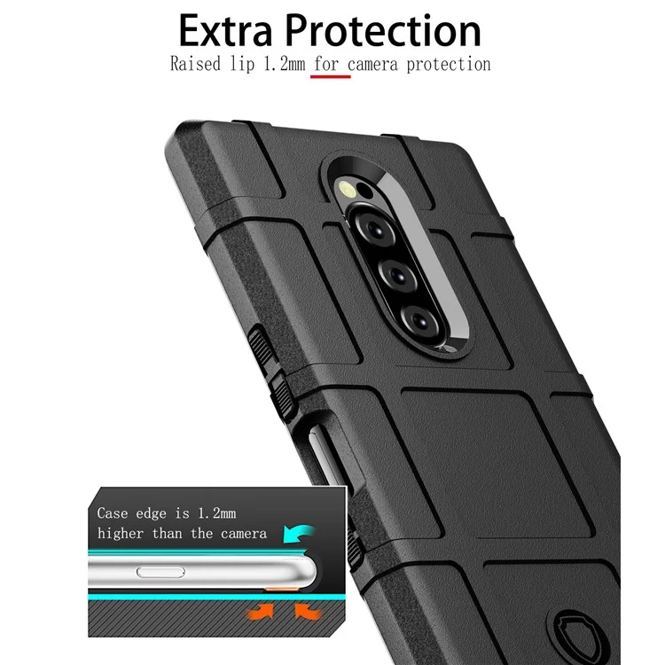 Capa de telefone TPU com textura de grade quadrada resistente para Sony Xperia 1 - Preto