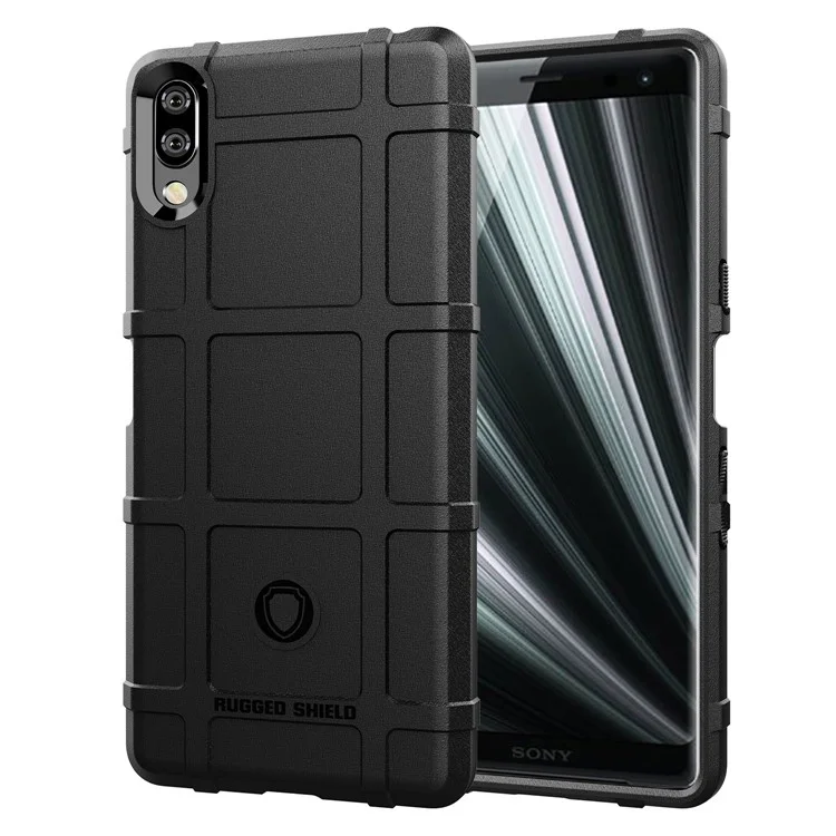 Capa de TPU Antichoque Macia com Textura de Grade Quadrada Robusta para Sony Xperia L3 - Preta