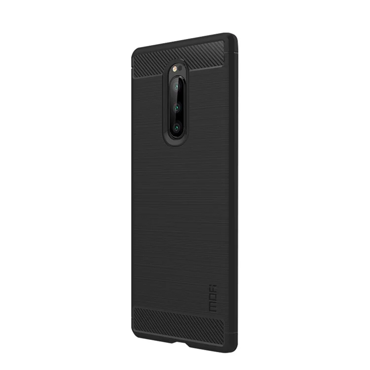 Funda de TPU con textura de fibra de carbono cepillada para Sony Xperia 1 - Negro