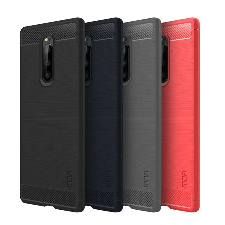 Funda de TPU con textura de fibra de carbono cepillada para Sony Xperia 1 - Negro