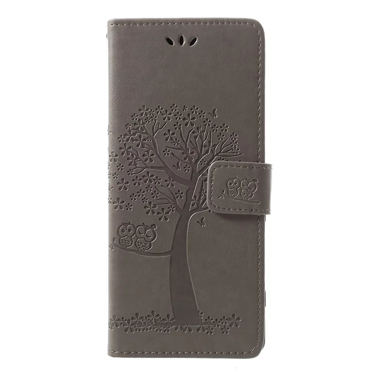 Empreinte Tree Chowl le Cuir Portefeuille Étui Pour Sony Xperia 1 - Gris