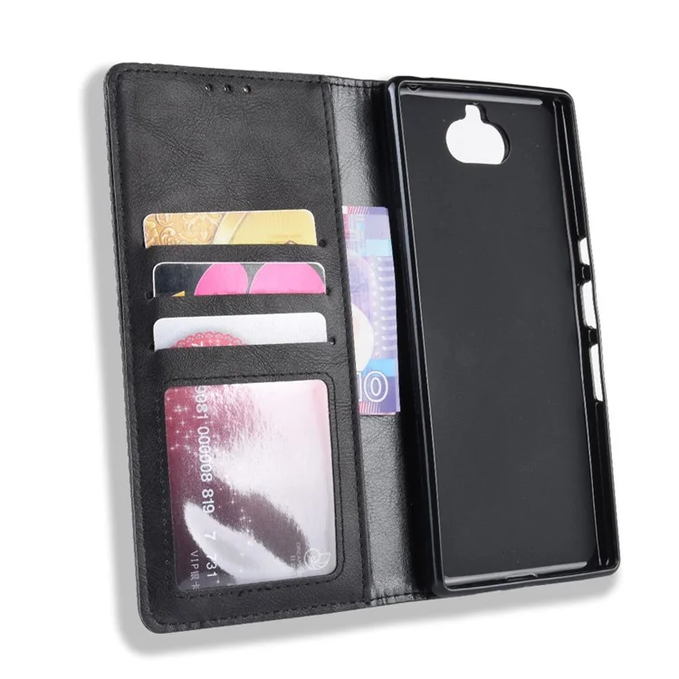 Vintage Style PU Leather Wallet Mobile Phone Cover for Sony Xperia 10 Plus - Black