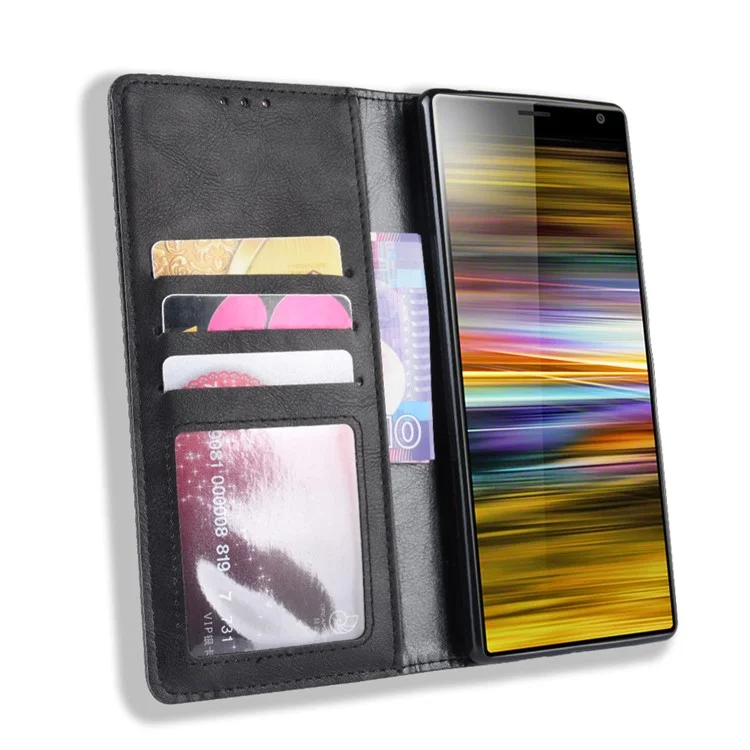 Copertina Per Telefono Cellulare in Pelle Vintage in Stile PU Per Sony Xperia 10 Plus - Nero