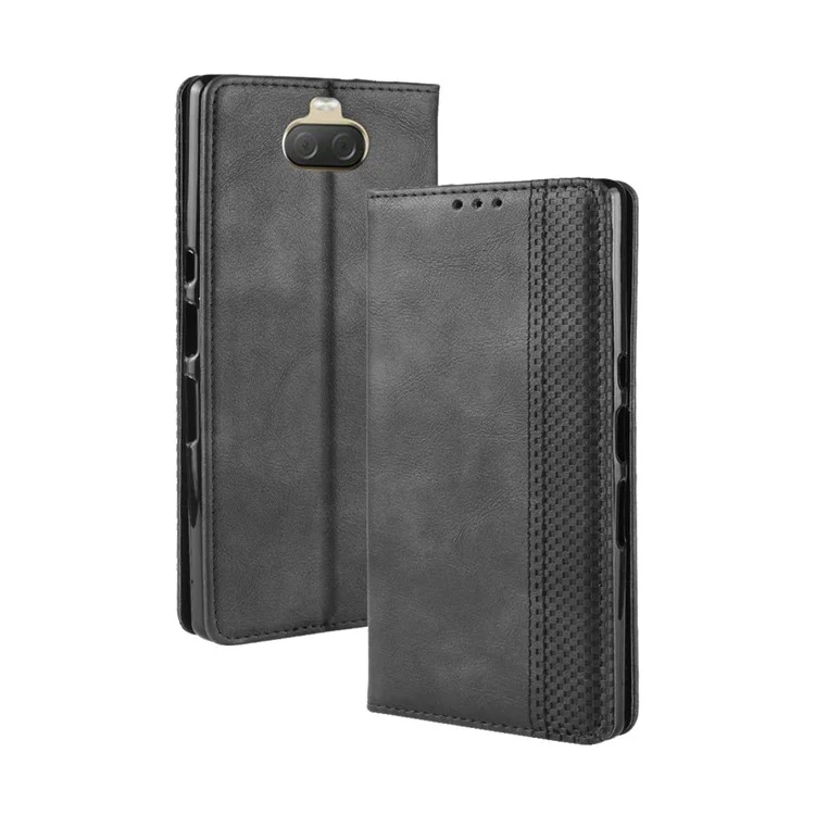 Vintage Style PU Leather Wallet Mobile Phone Cover for Sony Xperia 10 Plus - Black