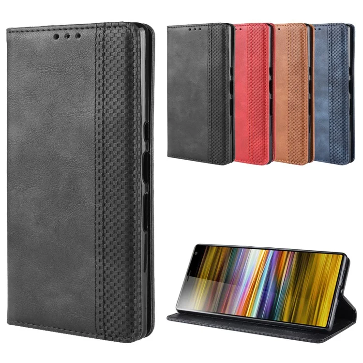 Vintage Style PU Leather Wallet Mobile Phone Cover for Sony Xperia 10 Plus - Black