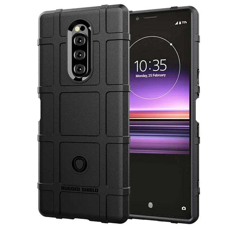 Rugged Square Grid Texture Anti-schock Tpu-telefonabdeckung Für Sony Xperia 1 - Schwarz