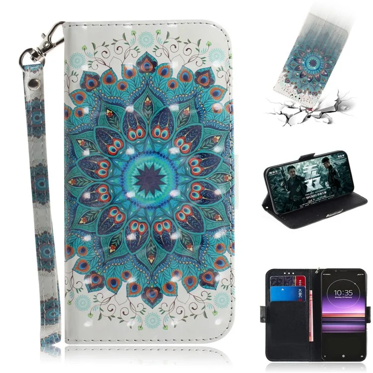 Light Spot Decor Pattern Printing PU Leather Stand Wallet Cover for Sony Xperia 1 - Mandala Flower