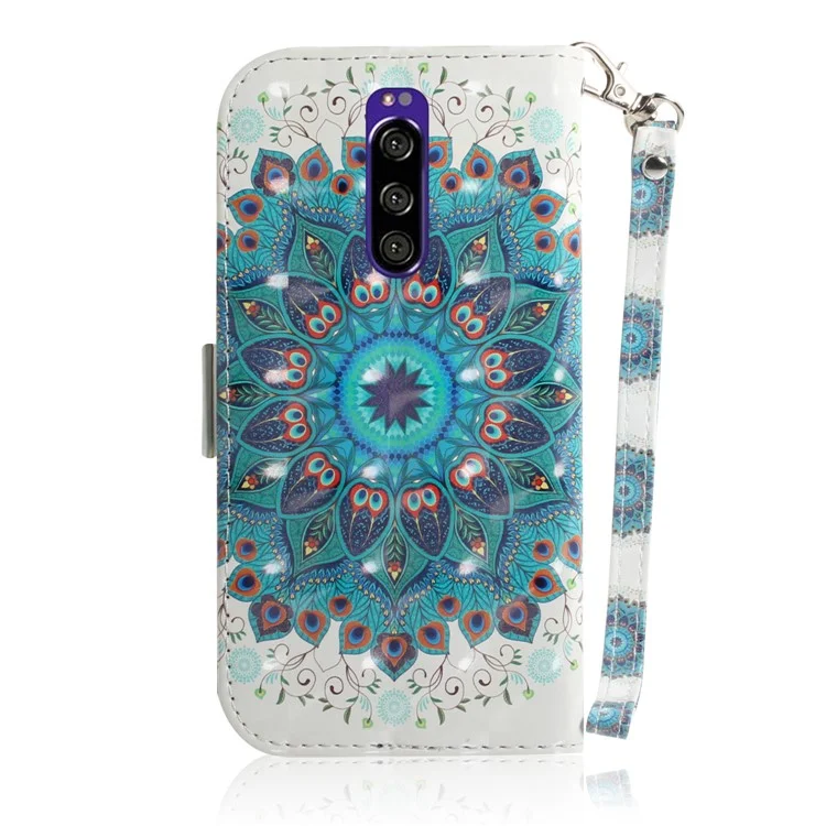 Light Spot Decor Pattern Printing PU Leather Stand Wallet Cover for Sony Xperia 1 - Mandala Flower