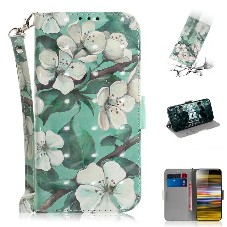 Light Spot Decor Pattern Printing PU Leather Stand Flip Cover for Sony Xperia 10 Plus - Pretty Flowers