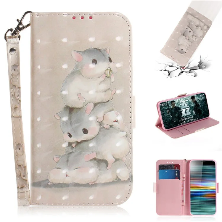 Pattern Printing PU Leather Wallet Cover with Stand for Sony Xperia 10 - Hamsters