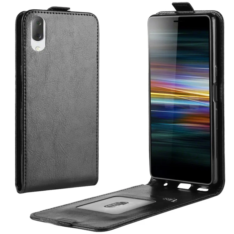 Crazy Horse Vertical Leather Card Holder Case for Sony Xperia L3 - Black