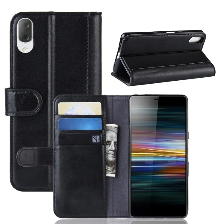 Capa de Couro Dividido e Suporte para Celular Sony Xperia L3 - Preto