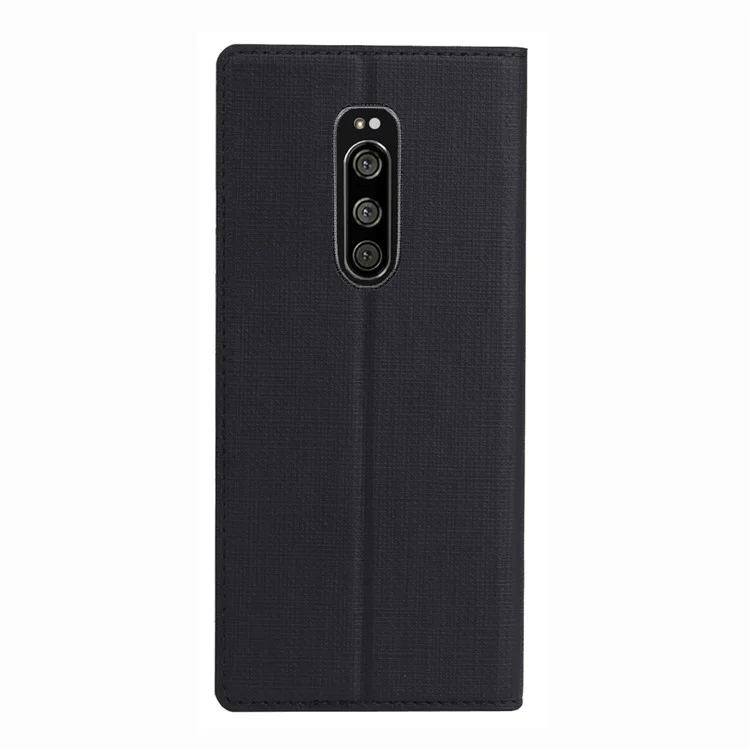 VILI DMX Cross Texture Stand Leather Phone Case for Sony Xperia 1 - Black