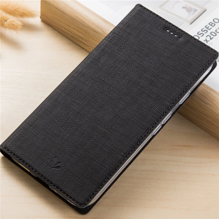 VILI DMX Estojo de Telefone em Couro com Textura Cruzada para Sony Xperia 1 - Preto