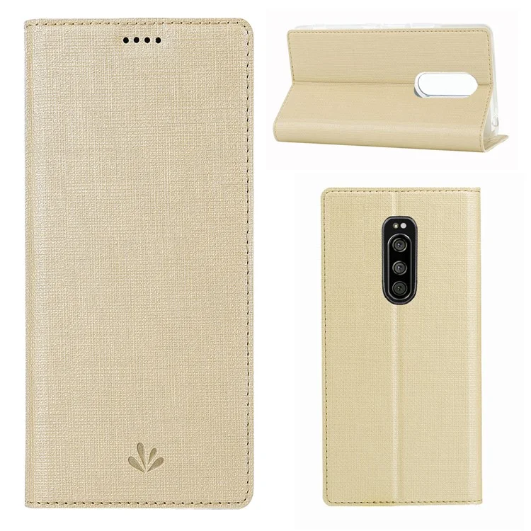 VILI DMX Cross Texture Stand Leder Telefonhülle Für Sony Xperia 1 - Gold