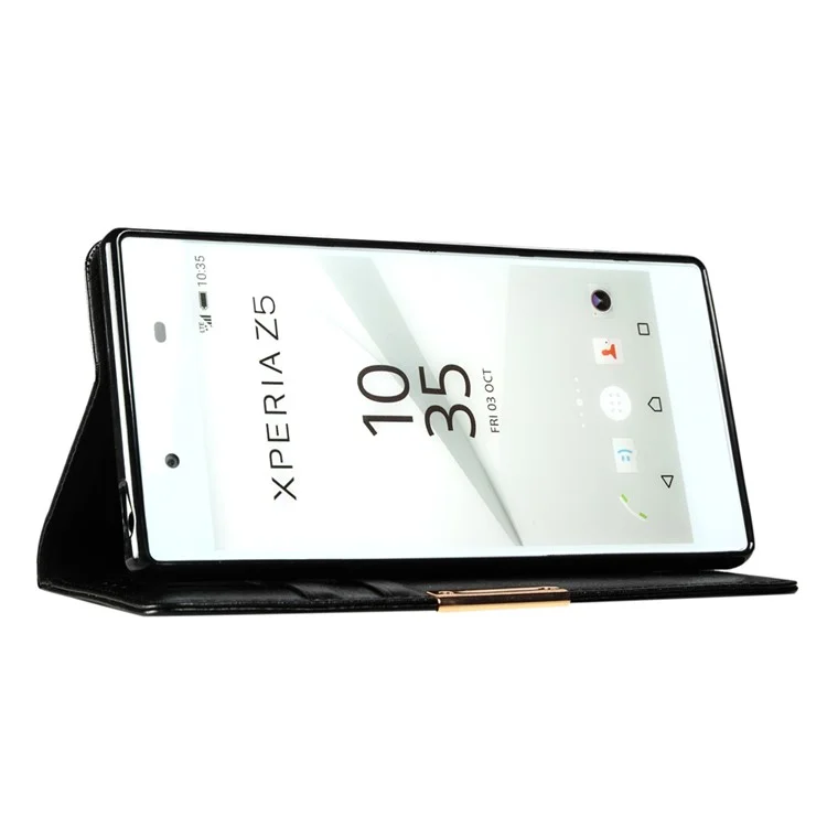 KLD Royal II Series Genuine Leather Wallet Case for Sony Xperia Z5 / Z5 Dual - Black