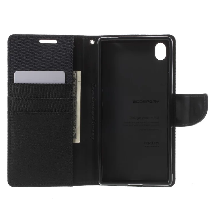 MERCURY GOOSPERY Canvas Wallet Leather Case for Sony Xperia Z5 Premium / Premium Dual - Black