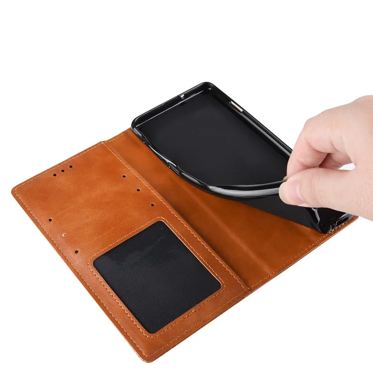 Auto-absorbed Retro Style Wallet Stand Leather Phone Cover for Sony Xperia 5 - Brown