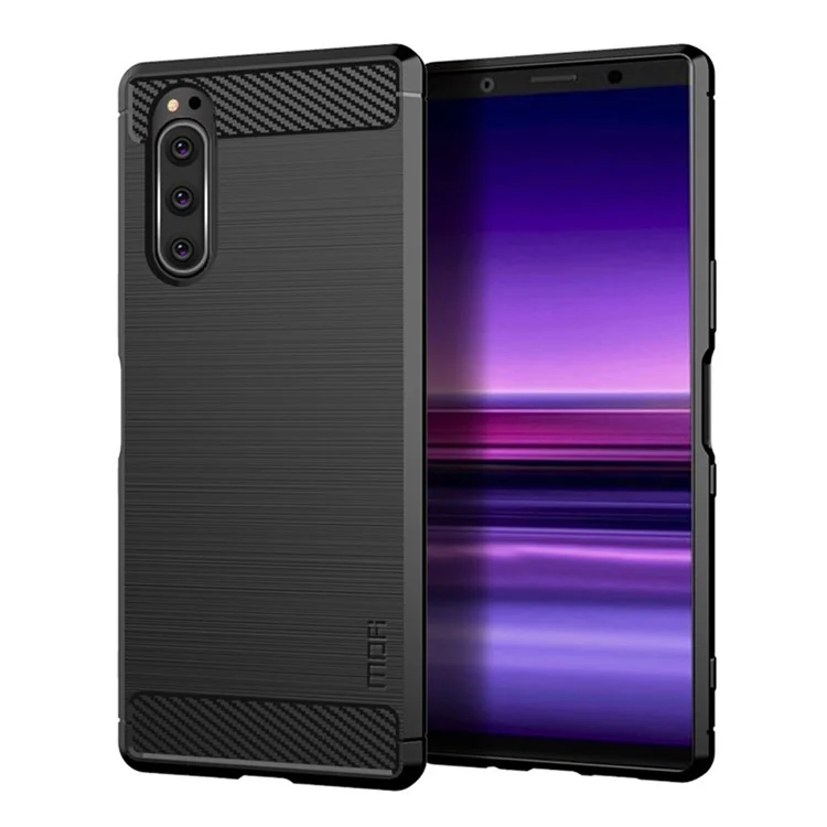 MOFI Texture en Fibre de Carbone Brossé la Coquille de Téléphone TPU Pour Sony Xperia 5 - le Noir