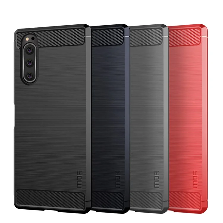 MOFI Texture en Fibre de Carbone Brossé la Coquille de Téléphone TPU Pour Sony Xperia 5 - le Noir