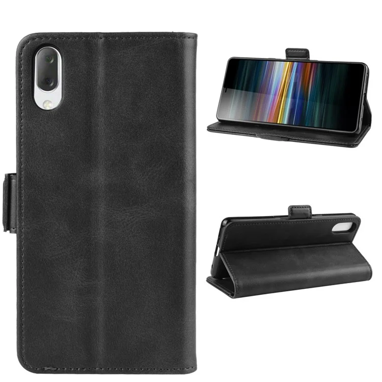 Caixa de Telefone da Carteira de Couro PU de Adsorção de Ímã Para Sony Xperia L3 - Preto