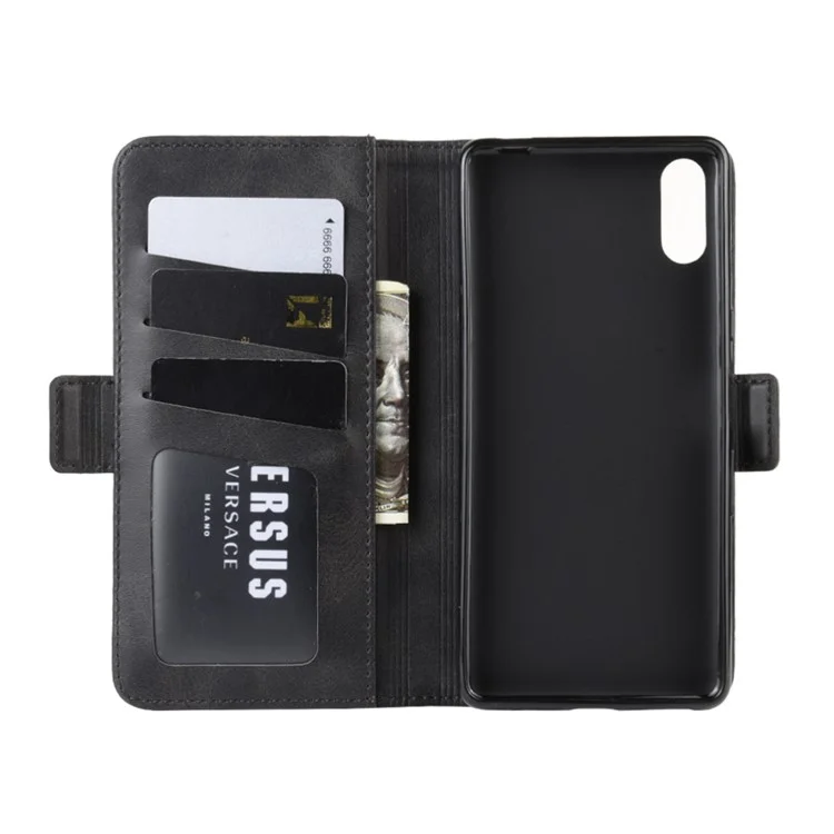 Caixa de Telefone da Carteira de Couro PU de Adsorção de Ímã Para Sony Xperia L3 - Preto