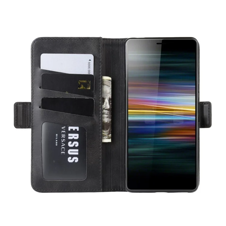 Caixa de Telefone da Carteira de Couro PU de Adsorção de Ímã Para Sony Xperia L3 - Preto