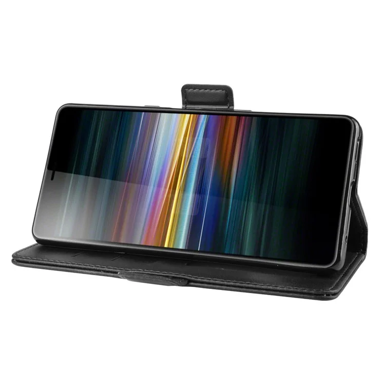 Caixa de Telefone da Carteira de Couro PU de Adsorção de Ímã Para Sony Xperia L3 - Preto