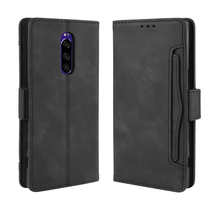 Funda protectora de cuero con soporte para cartera para Sony Xperia 1 - Negro