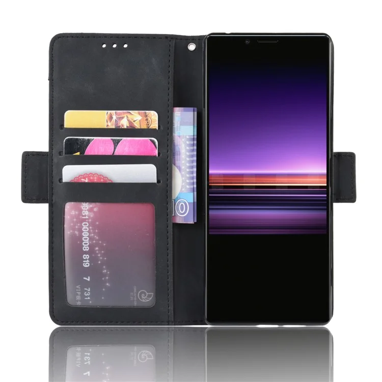 Funda protectora de cuero con soporte para cartera para Sony Xperia 1 - Negro