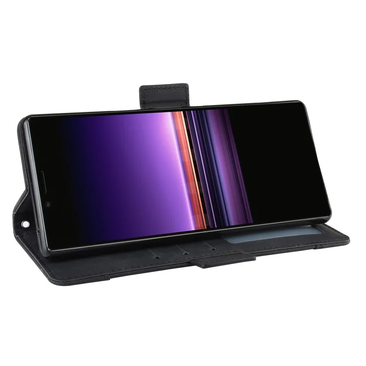 Funda protectora de cuero con soporte para cartera para Sony Xperia 1 - Negro
