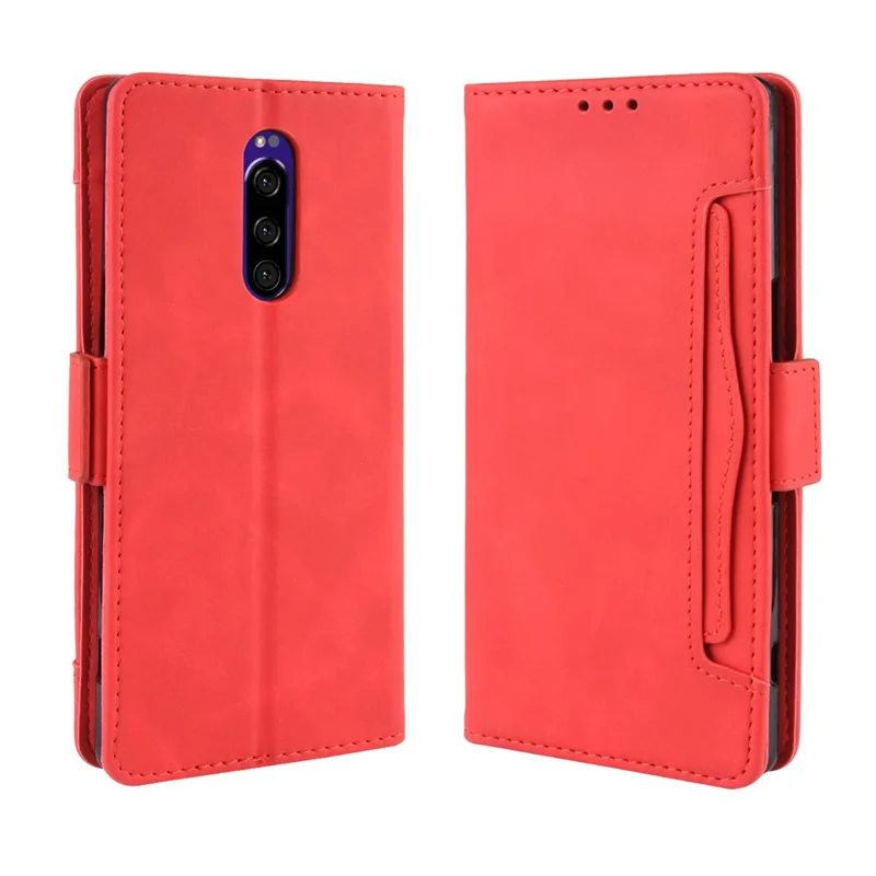 Wallet Stand Leather Protective Phone Case for Sony Xperia 1 - Red
