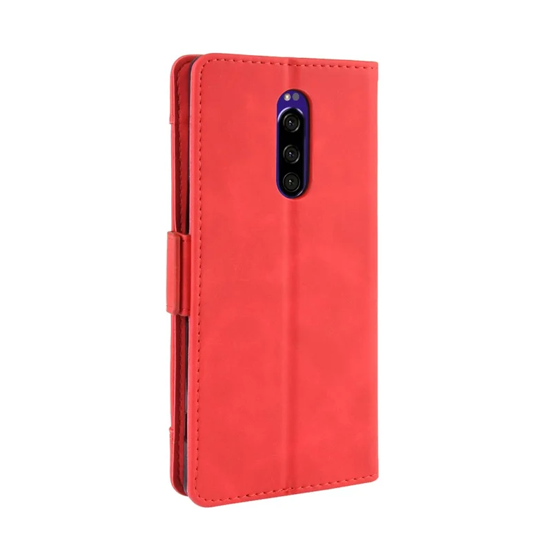 Wallet Stand Leather Protective Phone Case for Sony Xperia 1 - Red