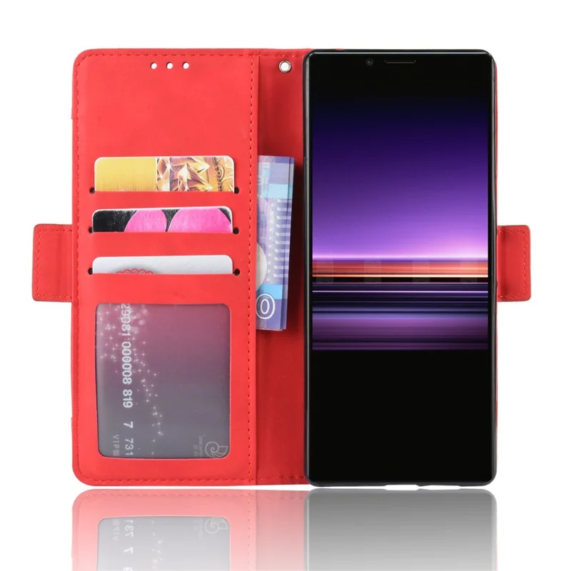 Wallet Stand Leather Protective Phone Case for Sony Xperia 1 - Red