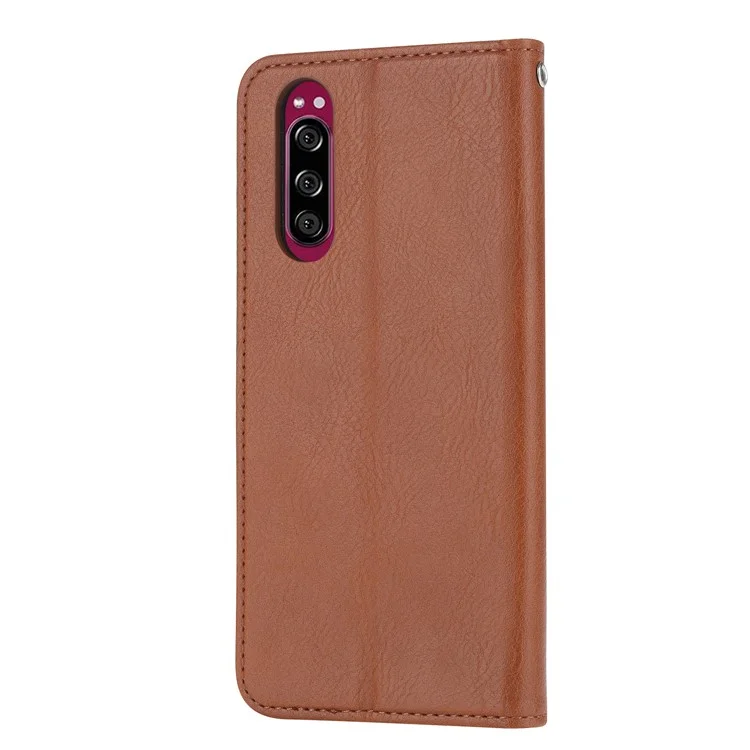 PU Leather Auto-absorbed Cell Phone Casing Shell for Sony Xperia 5 - Brown