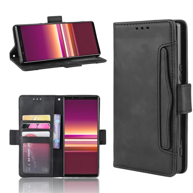 Brieftasche Stand Leder Schutzhülle Für Sony Xperia 5 - Schwarz