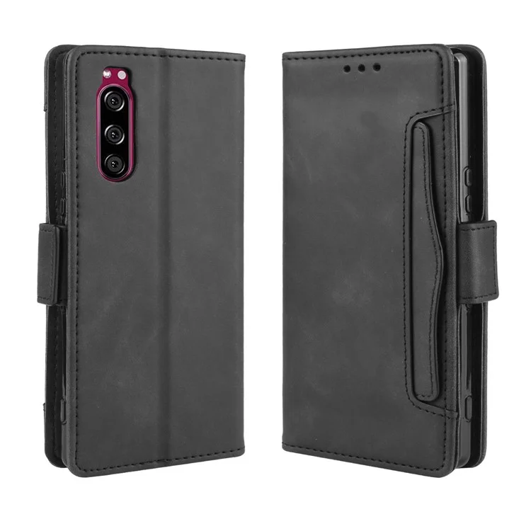 Wallet Stand Leather Protective Phone Case for Sony Xperia 5 - Black