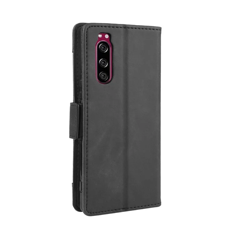 Wallet Stand Leather Protective Phone Case for Sony Xperia 5 - Black