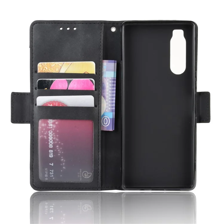 Wallet Stand Leather Protective Phone Case for Sony Xperia 5 - Black