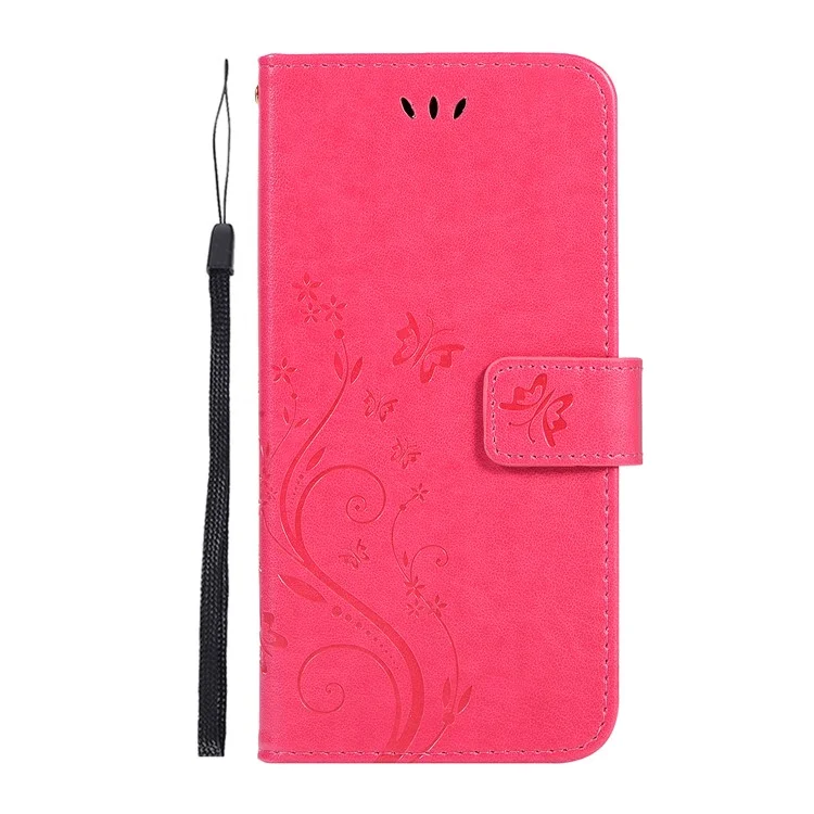 Impresión de Mariposas Billetera Stand Flip Cuero Cubierta Para Teléfono Celular Para Sony Xperia 8 - Rojo