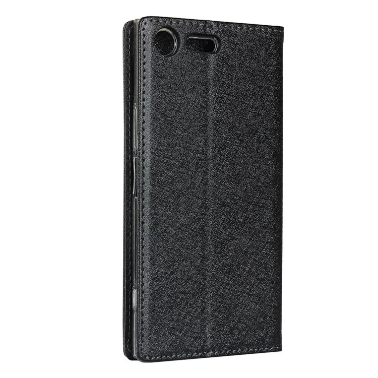 Silk Skin Wallet Stand Leather Phone Case for Sony Xperia XZ Premium - Black