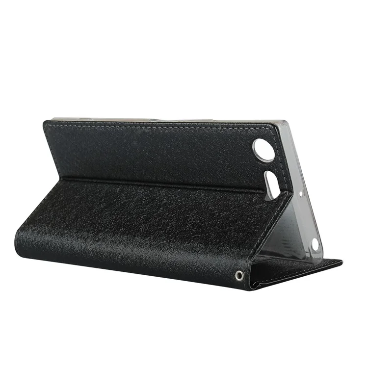 Silk Skin Wallet Stand Leather Phone Case for Sony Xperia XZ Premium - Black