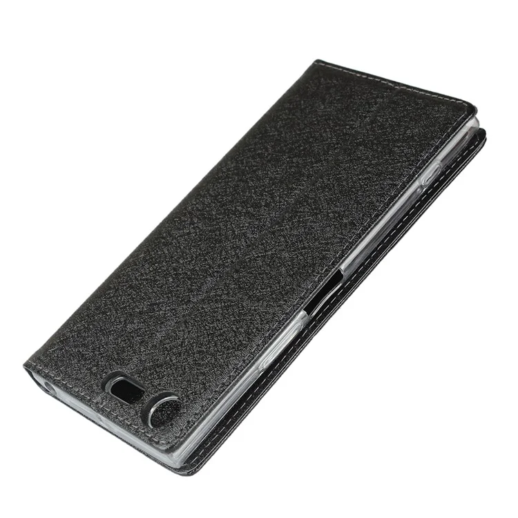 Silk Skin Wallet Stand Leather Phone Case for Sony Xperia XZ Premium - Black