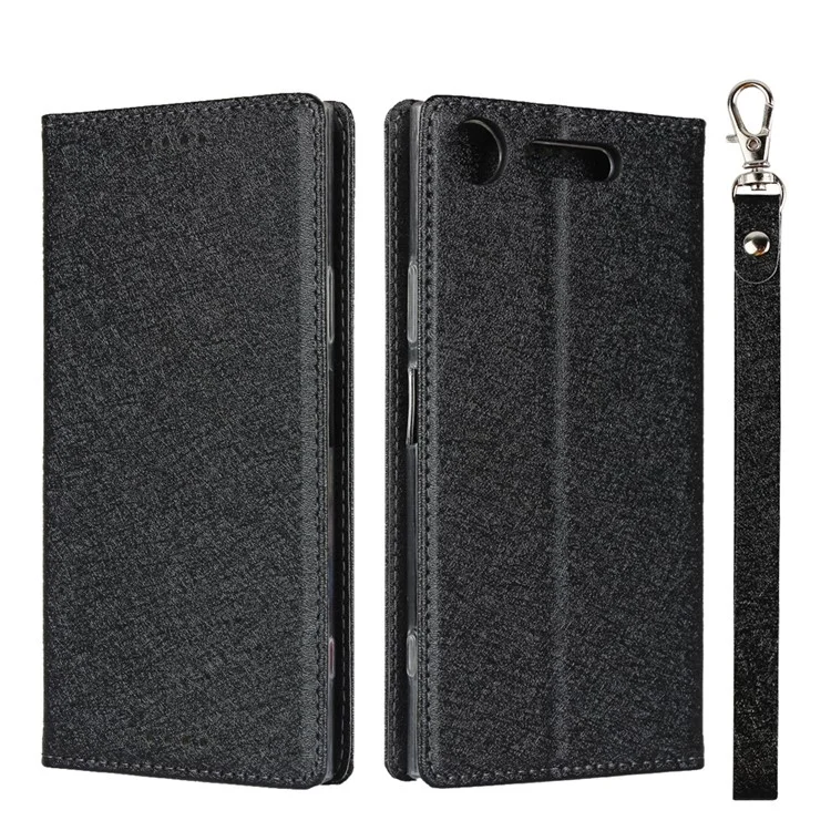 Silk Skin Wallet Stand Leather Protective Phone Case for Sony Xperia XZ1 - Black