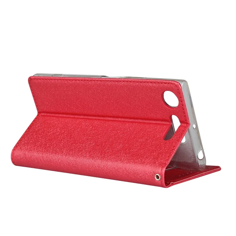 Case de Teléfono Protector de Cuero Para la Billetera de Piel de Seda Para Sony Xperia XZ1 - Rojo