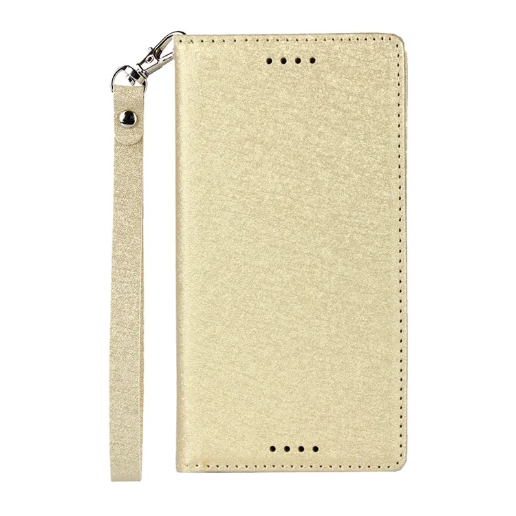 Silk Texture Wallet Stand Mobile Phone Leather Case Cover for Sony Xperia XZ1 Compact - Gold