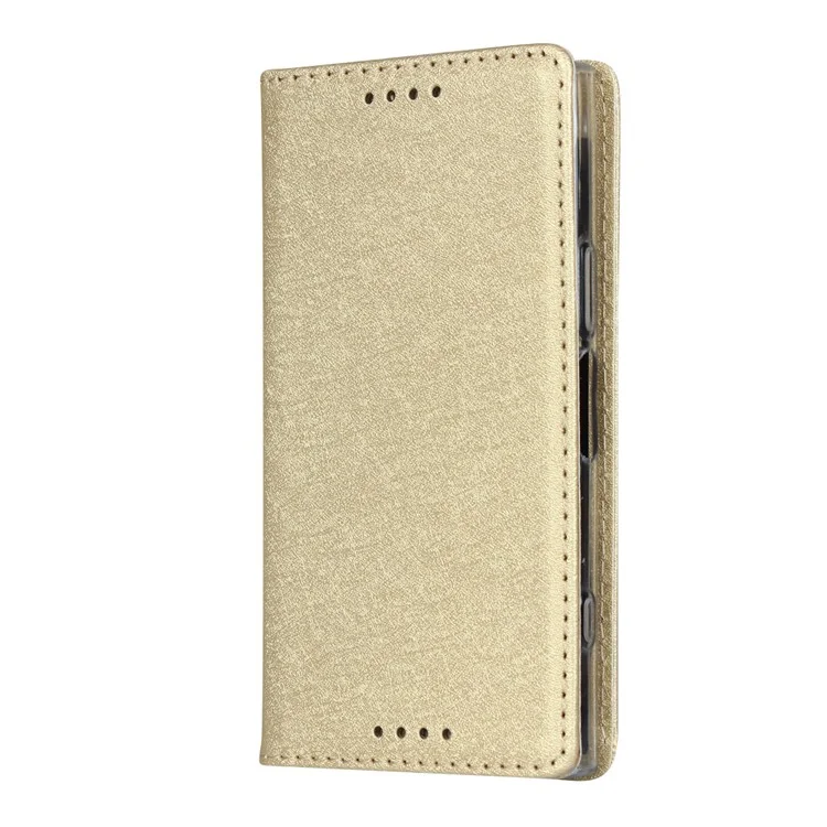 Silk Texture Wallet Stand Mobile Phone Leather Case Cover for Sony Xperia XZ1 Compact - Gold