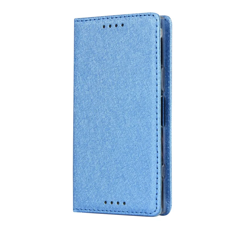 Silk Texture Wallet Stand Mobile Phone Leather Case Cover for Sony Xperia XZ1 Compact - Blue