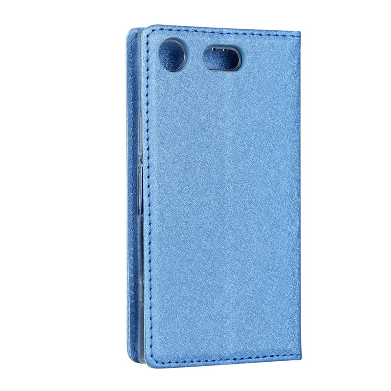 Silk Texture Wallet Stand Mobile Phone Leather Case Cover for Sony Xperia XZ1 Compact - Blue